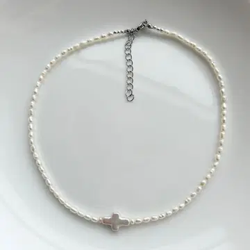 767 크로스 담수 펄 목걸이