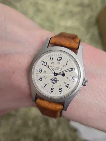 [ 상태 양호 ] 해밀턴 카키 9797 보이즈 쿼츠 데이트