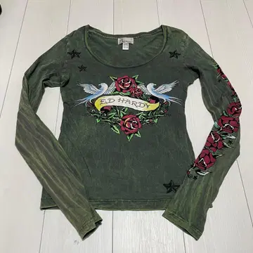 Ed Hardy 긴팔 T셔츠 XS 올리브 그린