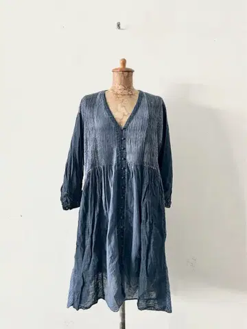 [ 미사용 ] 메종드소일 인디고 패치워크 핀턱 원피스