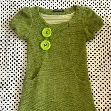 [ 리메이크 구제 의류 ] 빅 버튼 원피스 그린 네오 모리걸 퍼프 슬리브