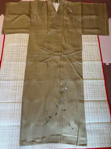 실크 소재 베이지 호몬기 꽃무늬 자수