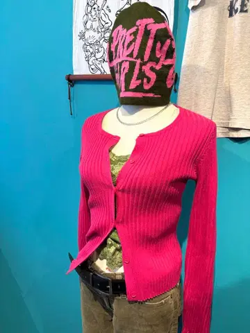 핑크 리브 니트 가디건 y2k 헤이세이 갸루 해외 걸