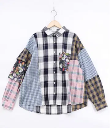 스칼라 161673: 체크 or 스트라이프 올 패턴 아지메 패치워크 셔츠