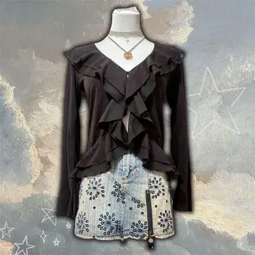 가격 인하 y2k 모리걸 그런지 00s 프릴 브라운 긴팔 티셔츠