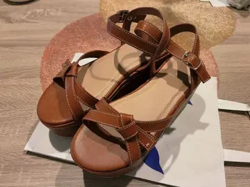 RANDA 스티치 리본 통굽 샌들 (브라운) / M 사이즈