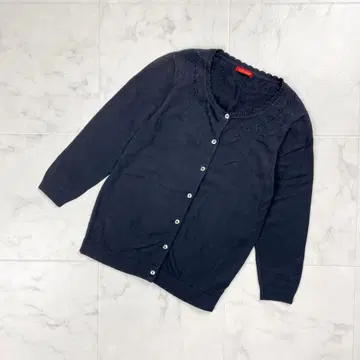 요크랜드 레이스 자수 니트 가디건 긴팔 크루넥 블랙 M*HD531