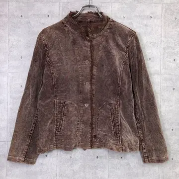 보헤미안 시크 구제 의류 황화 염색 컷팅 프린지 코듀로이 자켓