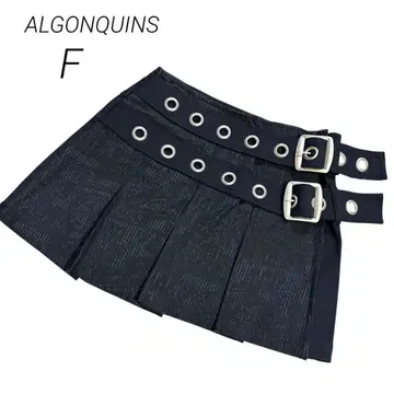 아르곤킨 펑크 블랙 더블 벨트 미니 스커트 Y2K 지뢰계 a6b011