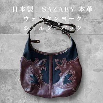 00년대 새상품급 일본제 SAZABY 천연 가죽 웨스턴 요크 숄더백