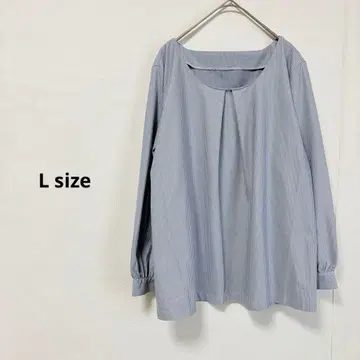 블라우스 L 블루 긴팔 스트라이프 턱 오피스