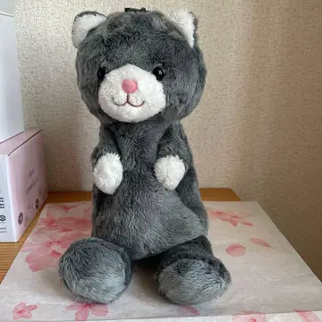 그레이 고양이형 봉제 인형 파우치 펜 케이스