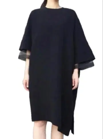 엔폴드 튤 이너 포함 비대칭 원피스 블랙