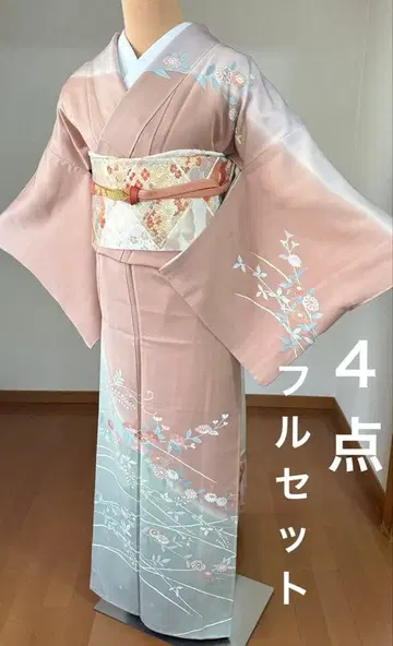 4점 풀세트 순수 실크 호몬기 후쿠로 오비 오비 장식 천 허리띠