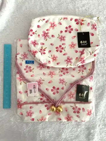 유젠 공예 가나자와 벚꽃 파우치 복조리 2개 세트 화이트 카가