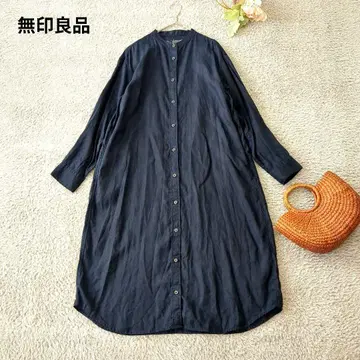 무인양품 린넨 100% L 사이즈 셔츠 원피스 다크 네이비