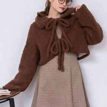 DearMyLoveRose 테디 더블 리본 보아 자켓 브라운 L~LL