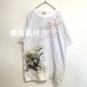 화조풍월 일본풍 패턴 풍신 벚꽃 자수 T셔츠 남성용 XL