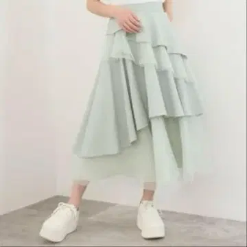 REDYAZEL MIX 스트라이프 아지메 티어드 롱 스커트 민트
