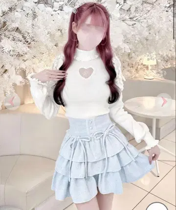 honey mew 트위드 티어드 프릴 스커트 블루