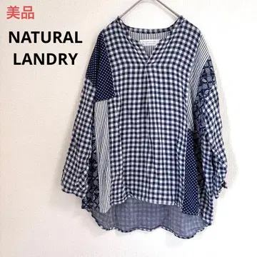 새상품급 천연 세탁소 거즈 코튼 깅엄 체크 블라우스 블루