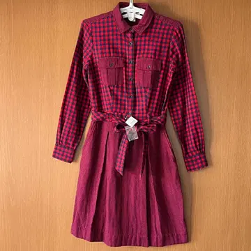 새상품 Brooks Brothers 체크 셔츠 원피스 긴팔 무릎 기장