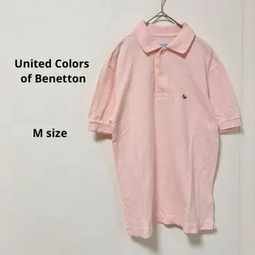 베네통 반팔 피케 셔츠 M 핑크 코튼