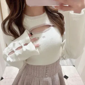 evelyn 로고 리본 슬릿 니트 EVE-316