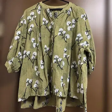 marble sud EMB 자수 코튼 패턴 반팔 셔츠 카키