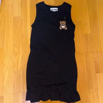 MOSCHINO 블랙 테디베어 슬리브리스 미니 원피스