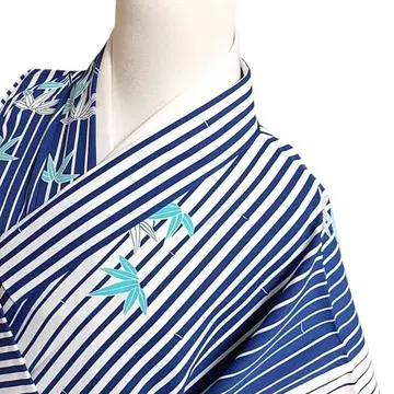 W118 기모노 화학 섬유 일본 무용 코몬 워셔블 기모노 화이트 블루