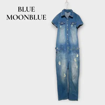 블루문 블루 데님 올인원 점프수트 M 데미지 백 프린트
