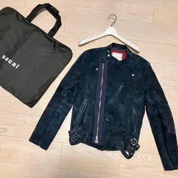 sacai 사카이 카우 스웨이드 더블 라이더스 자켓 네이비