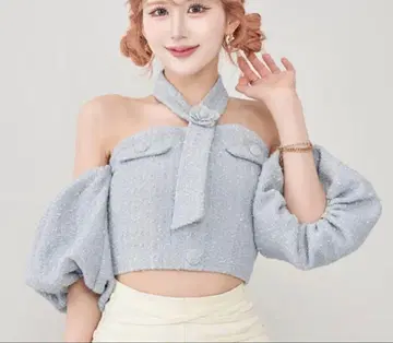 Darich 홀터넥 오프숄더 트위드 상의