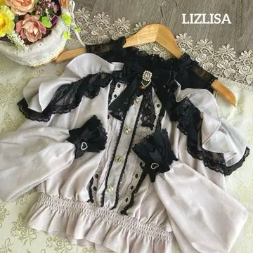LIZLISA 하자품 오픈 숄더 리본 프릴 블라우스 블랙