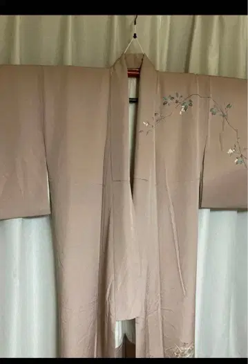 호몬기 꽃무늬 핑크 베이지 실크 오비 세트