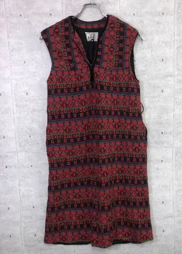 쇼와 레트로 보헤미안 올드 구제 의류 에스닉 패턴 슬리브리스 원피스