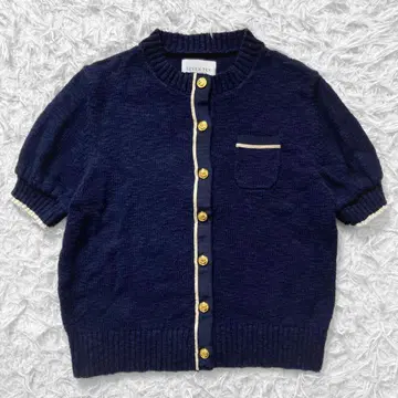 완판템 SEVEN TEN 마린 자수 니트 가디건 골드 버튼 네이비 M