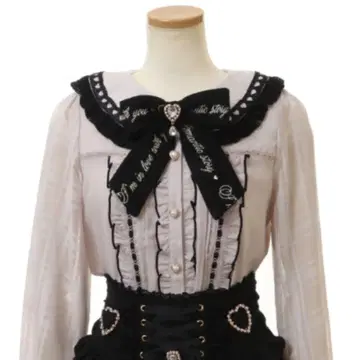 리즈리사 하트 레이스 옷깃 블라우스 블랙 x 핑크