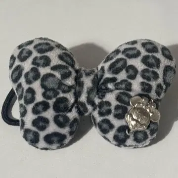 미니 마우스 레오파드 무늬 리본 머리끈 디즈니랜드 실버