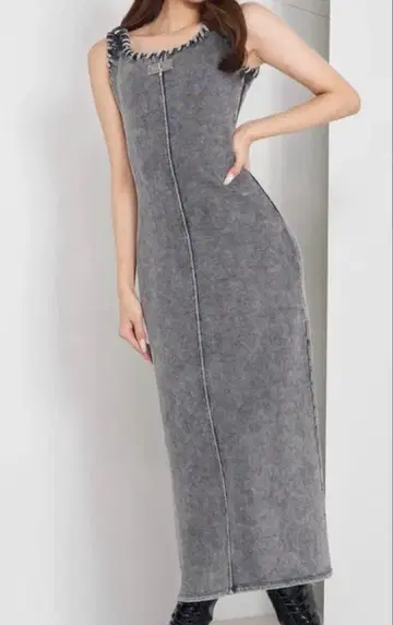 Darich 컷 데님 롱 원피스