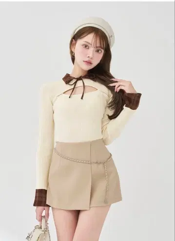 Darich 체크 커프스 리브 니트