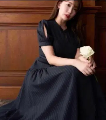 herlipto Pin-Stripe Belted Flared Dress