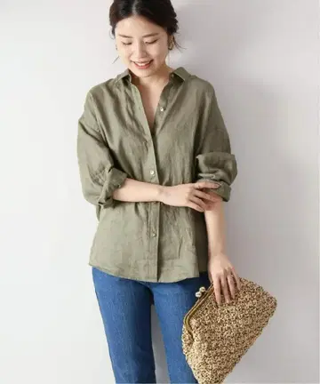 스픽 앤 스팬 린넨 빅 셔츠 골드 버튼 린넨 스픽 앤 스팬