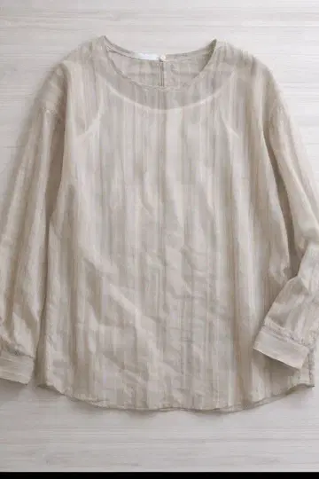 QTUME 쿠츄므 레이온 블라우스 스트라이프 베이지