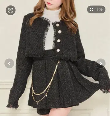 apres jour 프린지 트위드 셋업 블랙