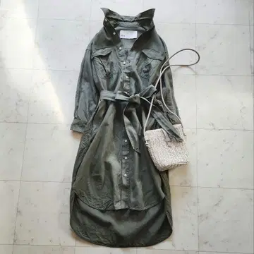 티카 린넨 100% 하드맨즈 린넨 셔츠 원피스 카키 루즈핏