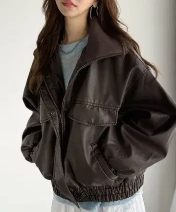 JAVA 빈티지 가공 페이크 가죽 자켓 브라운