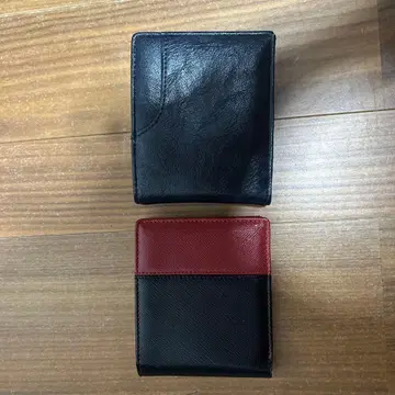 블랙 레드 가죽 접이식 지갑