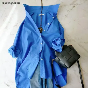 새상품급 뷰티 앤 유스 블루 긴팔 셔츠 빅 셔츠 면 100%